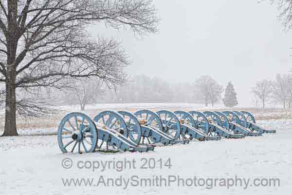 Line of Cannons in the Snow at Valley Forge